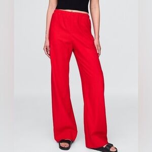 GAP linen-blend easy wide-hem pants red